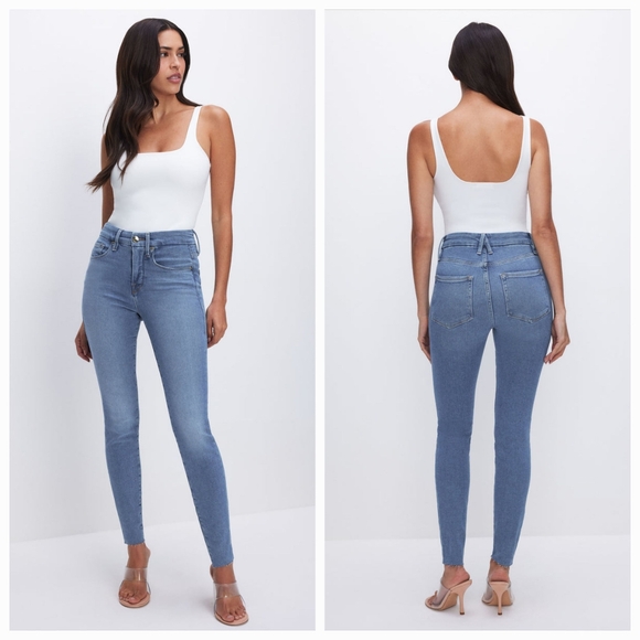 NWT Good American 10 Normcore Mid Rise Scultping Tummy Raw Hem Skinny Jeans - Picture 1 of 15